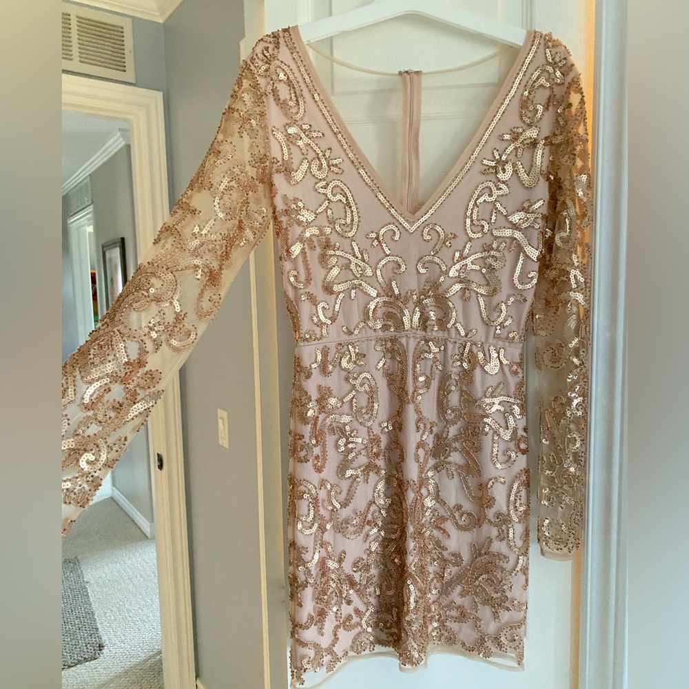 Boohoo Boutique Embellished Bodycon Rose Gold mini mesh sequin dress